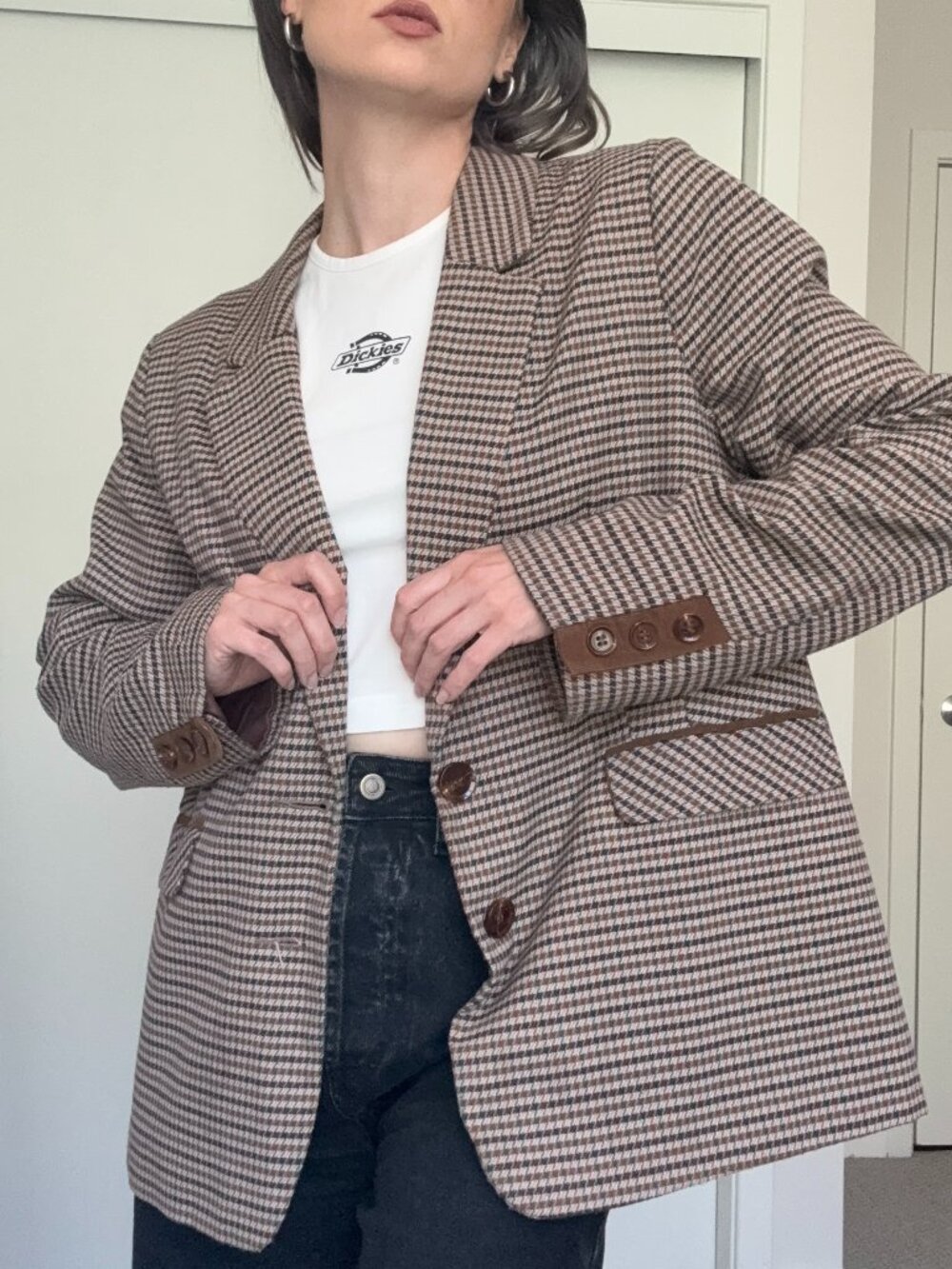 TU Woman Houndstooth Blazer Brown Check Jacket